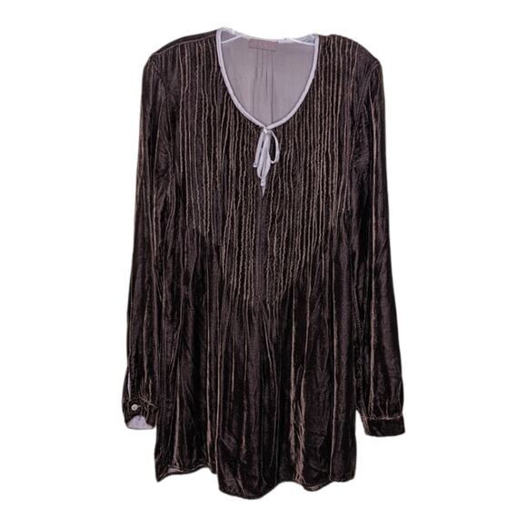 CP Shades Tunic Top Small Regina Velvet Pleated Tie Front Keyhole Rayon Silk - Picture 1 of 12